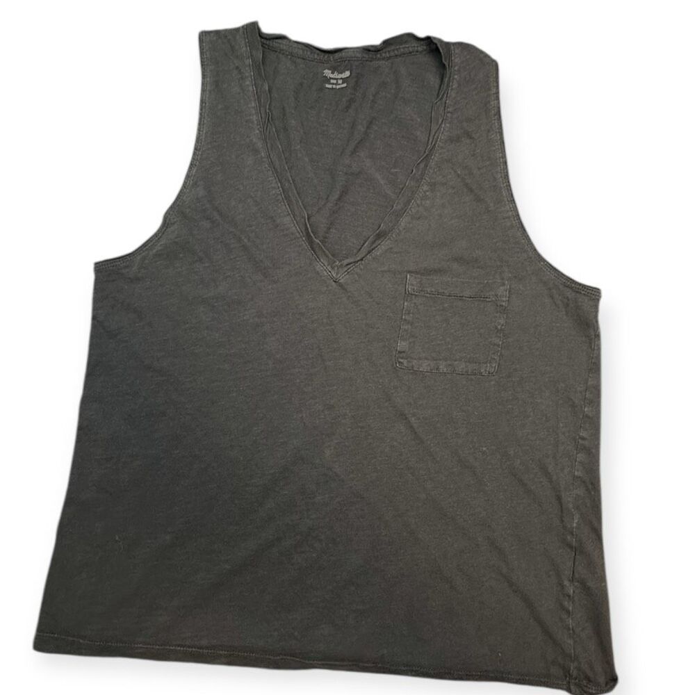 MADEWELL Women’s Black Dark Nightfall Whisper Cotton V-Neck Pocket Tank Size Med